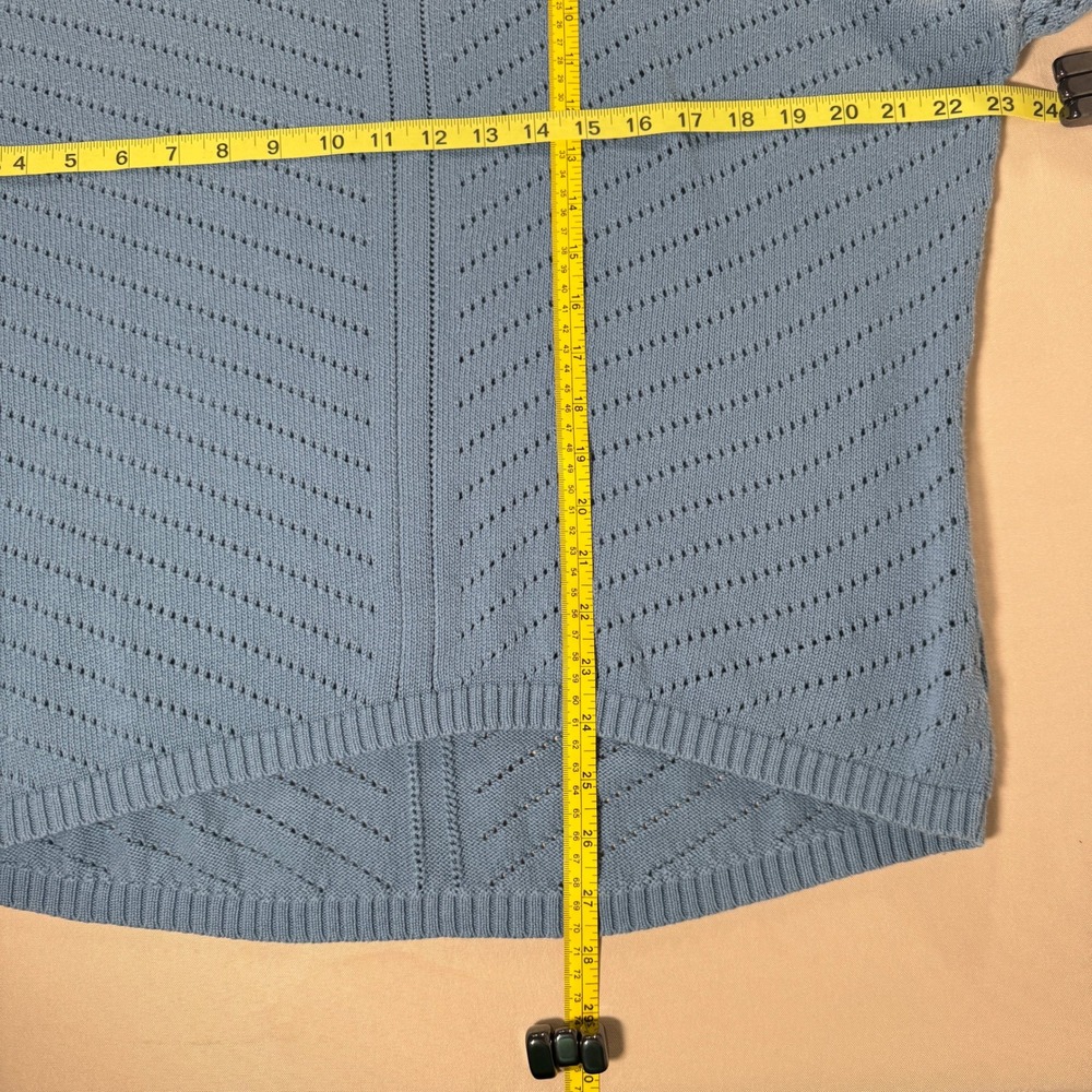 Prana Womens XL Blue Organic Cotton Pointelle Chevron Knit Sweater High Low Hem - Picture 3 of 10